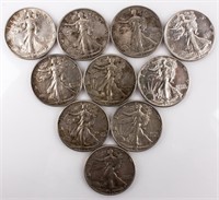 Coin 10 Walking Liberty Half Dollars 1930's XF/AU