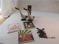 Pottery Geese, Tile Trivet, Wood Candleholder