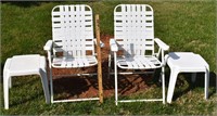 PAIR LAWN CHAIRS AND POLY TABLES