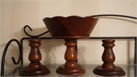 Vintage Mahogany Fruit Bowl & Candle Set