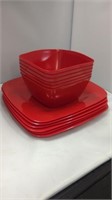 HD Designs Red Plastic Plates & Bowls Set