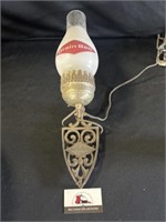 Vintage Grain Belt lamp with cast iron base