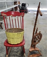 Bundle with Red wood rocking chair,