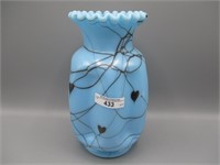 Barber Fetty blue custard Hanging Heart 9" vase