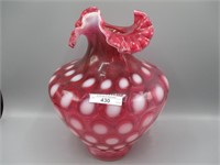 Fenton cranberry opal Coin SPot 12" vase