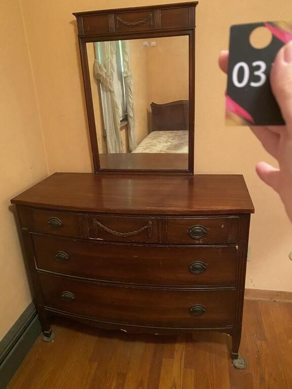 Antique 3 Drawer Dresser with Mirror 45"x20"x68"H