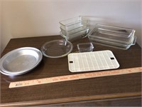 Metal pie plates, glass pie plates, loaf pans,