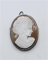 Vintage Sterling Silver Cameo Brooch Pendant