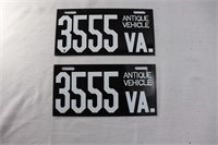 Pair of black VA antique vehicle license plates
