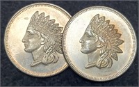 (2) 1 Troy Oz. Silver Indian Head Rounds