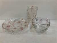 (3) Rose Pattern Pressed Glass Pieces