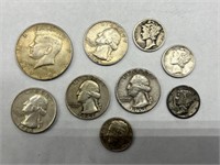 Group Mixed Silver Coins Dimes, Half Dollars, etc