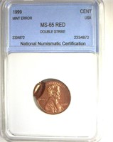 1999 Error Cent NNC MS65 RD Double Strike