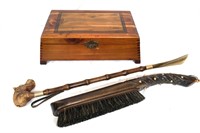 Pine Jewelry Box, Hippo Shoe Horn, Clothes Brush