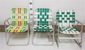 (3) Webbed Aluminum Lawn Chairs (1 Rocker)