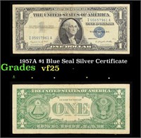 1957A $1 Blue Seal Silver Certificate Grades vf+