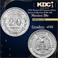 1942 Mexico 20 Centavos Silver Santos Collection K