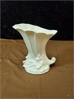 Cornucopia off white vase approx 7.5 inches tall