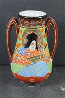 Satsuma Japanese Handpainted Vase w Handles