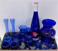 Assorted Cobalt Blue Vases & Candle Holder