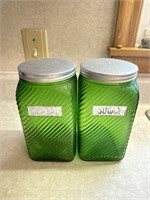 Green cereal and sugar canisters