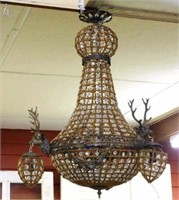 Gold Beaded Stag Head Empire Style Chandelier.