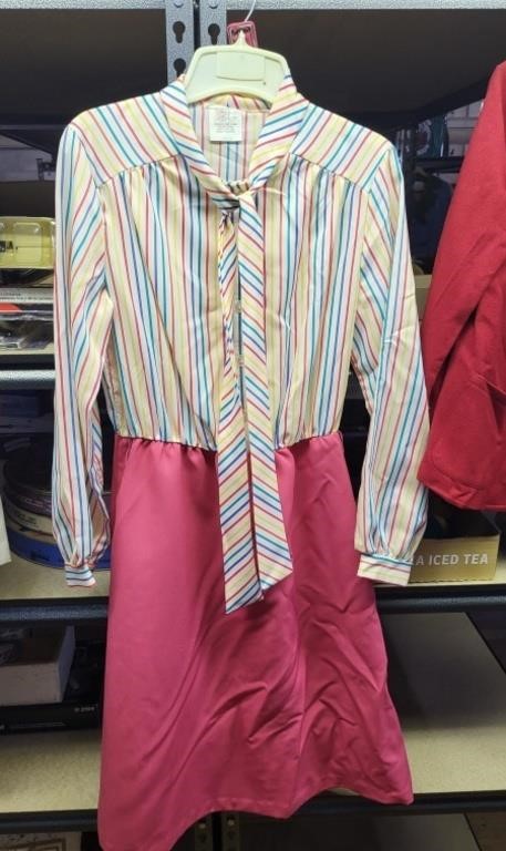 VTG A-Line Stripe & Pink Dress w/ Belt - Union Tag