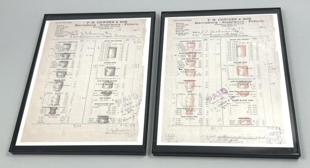 Early 1900’s Cowden Stoneware Sales Receipts.