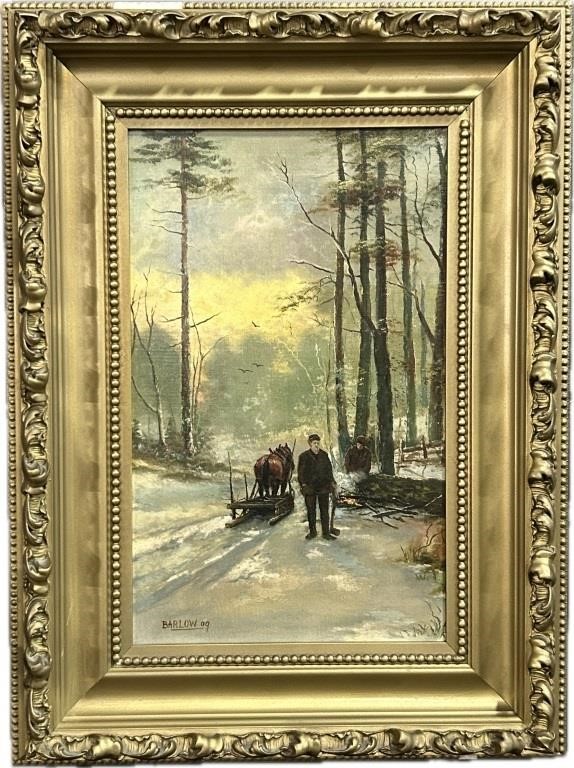 Signed Barlow 1909 Oil On Canvas Painting.