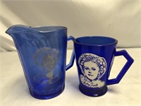 VINTAGE SHIRLEY TEMPLE COBALT BLUE PITCHER AND