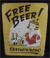 12"x 16" Free Beer Reproduction Tin Sign
