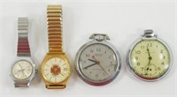 Lot of 4 Vintage Pocket and Wrist Watches - For