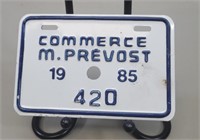 1985 Commerce M.  Prevost, Bicycle Plate