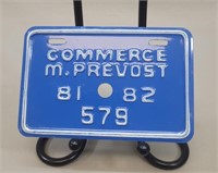 1981-82 Commerce M. Prevost, Bicycle Plate