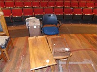 2 wooden tables, wooden box