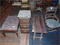 2 wooden benches, chair