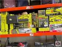 Ryobi Lot of 12 Ryobi tools contents on the shelf