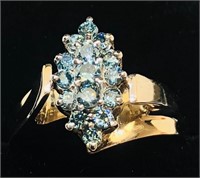 H403 14KT YELLOW GOLD BLUE DIAMOND RING