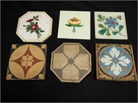 Six tiles including Minton, mostly floral