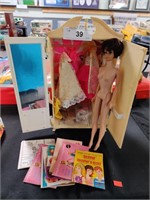 Vintage Barbie wardrobe with midge and contents
