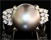 Platinum 11.5 mm Pearl & Natural Diamond Ring