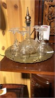 Antique Decanter w/Glasses & Tray