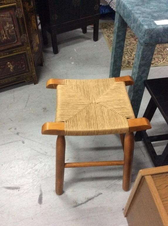 Wood and woven stool