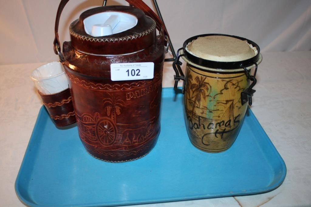 LEATHER TOOLED DRINK COOLER/BAHAMAS DRUM