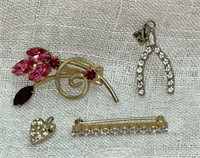 Misc Jewelry Lot: Rhinestone Horseshoe Pendant,