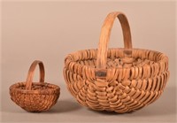 Two Antique Woven Oak Splint Mellon Baskets.
