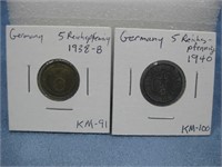 Two German Five Reichspfennigs