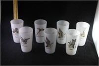 Milk Glass Wildlife Glasses Set of 7 Birds