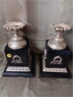 Pair Of Silver Plate And Black Candle Holders
