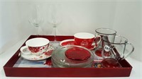 TRAY + GLASSES + CUPS & SAUCERS